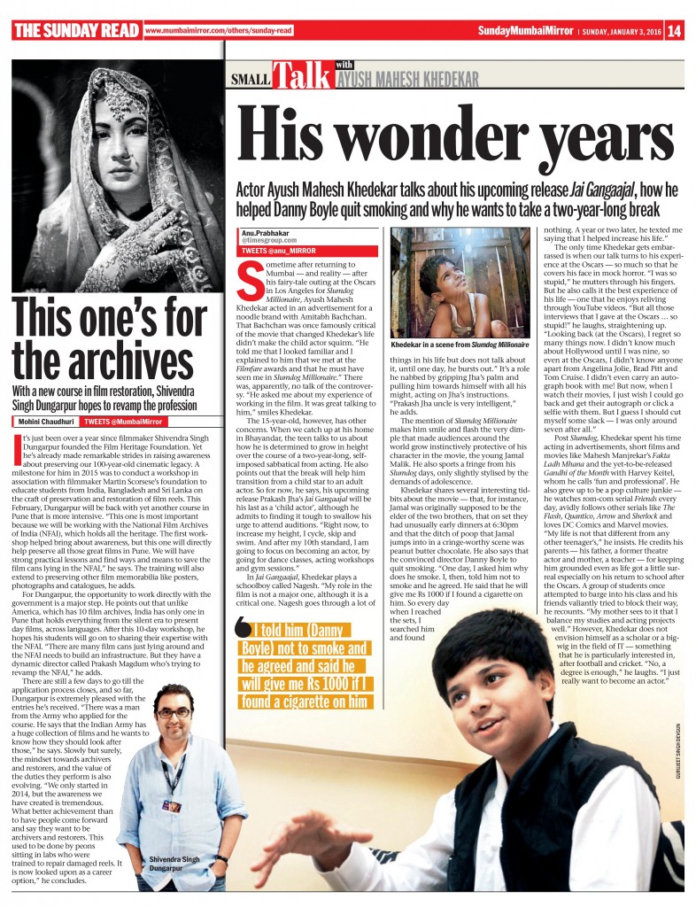 Mumbai Mirror 03012016 Page 14 Film Heritage Foundation