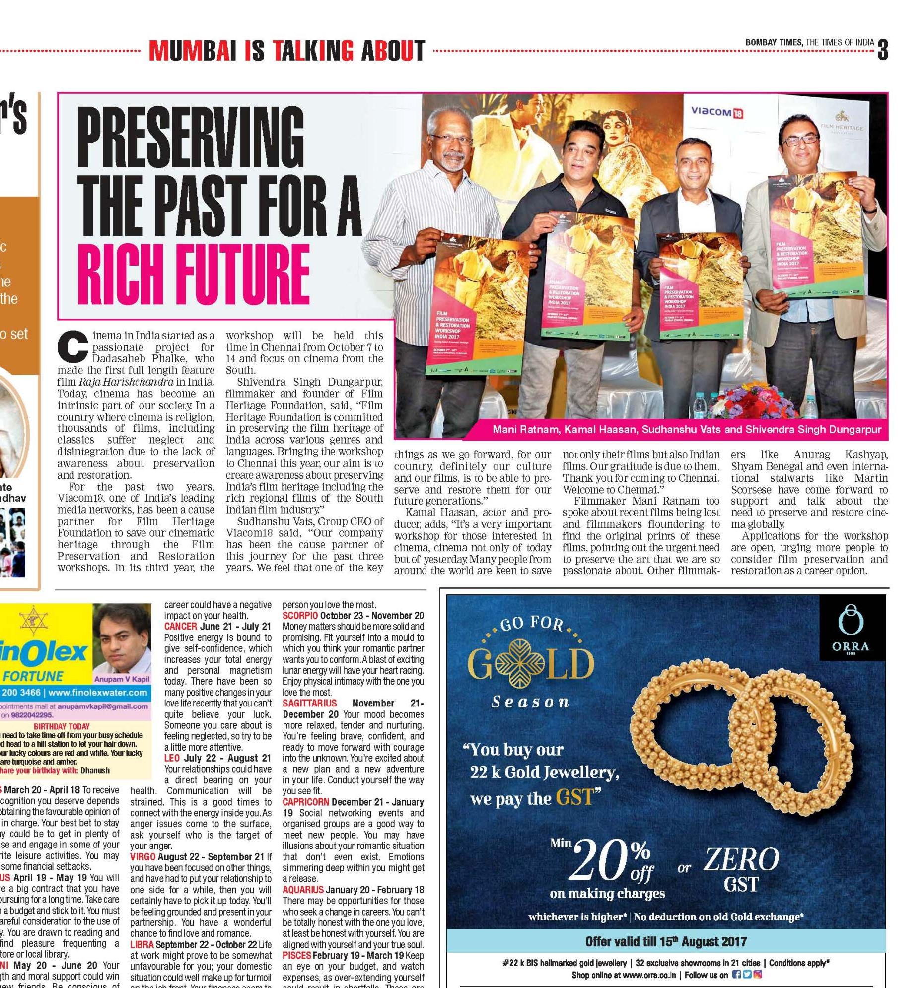 Bombay Times 28072017 Page 3 Film Heritage Foundation